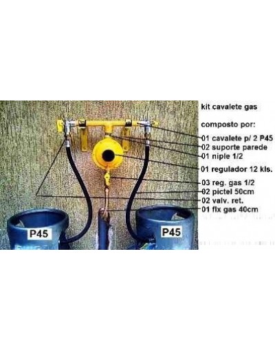 Bateria de Gás P/ 2x P45 com Regulador de 12KG c/ Mangote e Manometro C/ 2 BOTIJÃO, SOMENTE O CASCO SEM CARGA