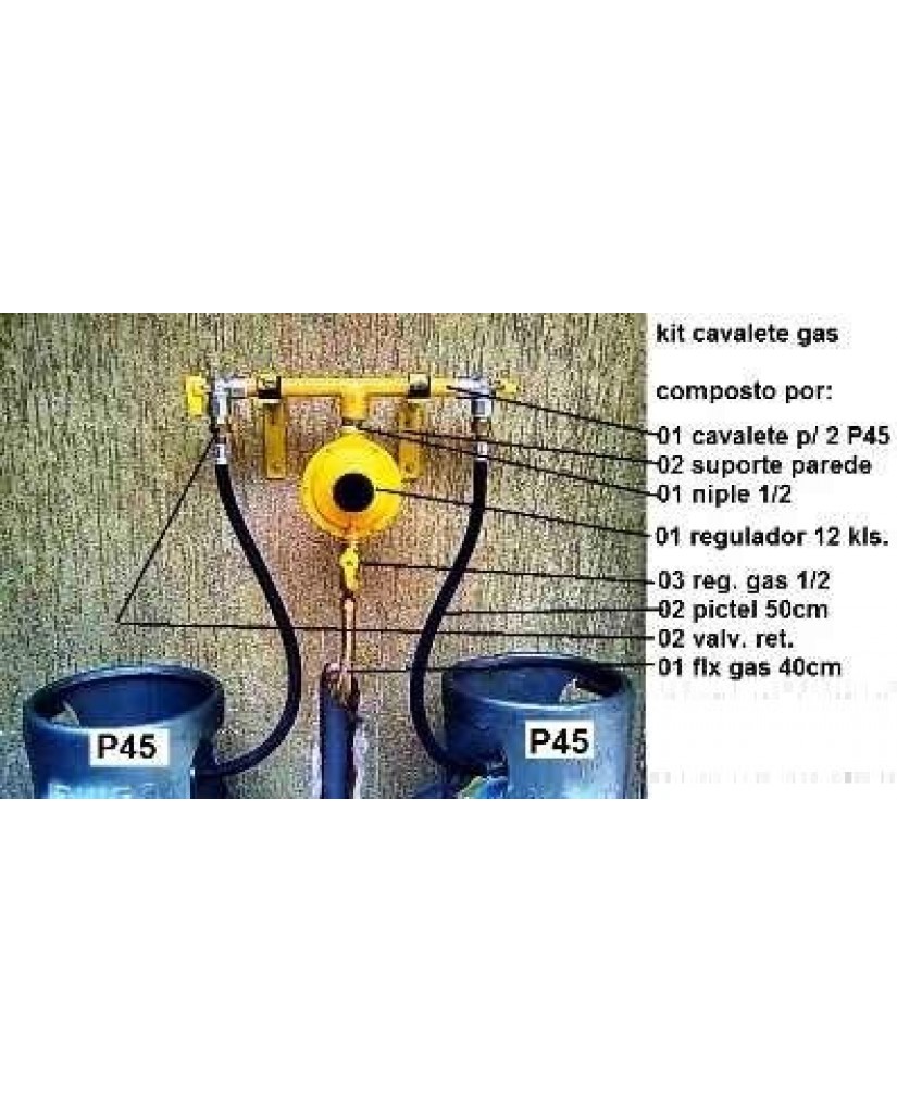 Bateria de Gás P/ 2x P45 com Regulador de 12KG c/ Mangote e Manometro C/ 2 BOTIJÃO, SOMENTE O CASCO SEM CARGA