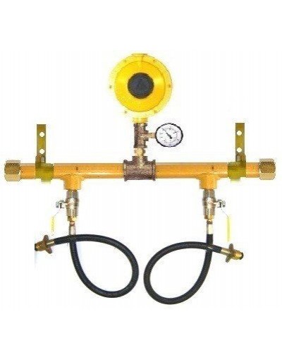 Bateria de Gás P/ 2x P45 com Regulador de 12KG c/ Manguote e Manometro