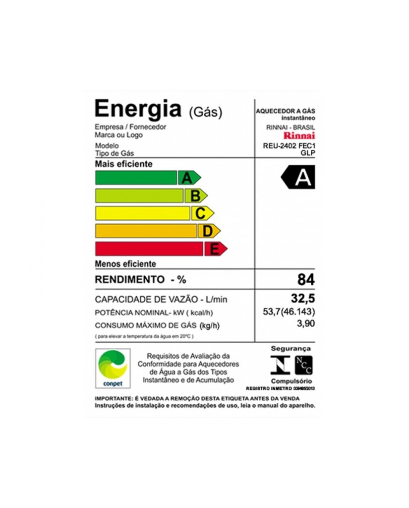 Aquecedor Rinnai Digital a Gás 32 Litros REU 2402 FEC1 Branco Bivolt