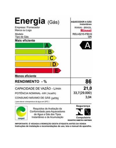 Aquecedor Rinnai Digital 21L Gás REU-E210 FEHG Prata Bv