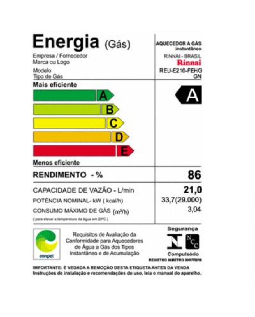 Aquecedor Rinnai Digital 21L Gás REU-E210 FEHG Prata Bv