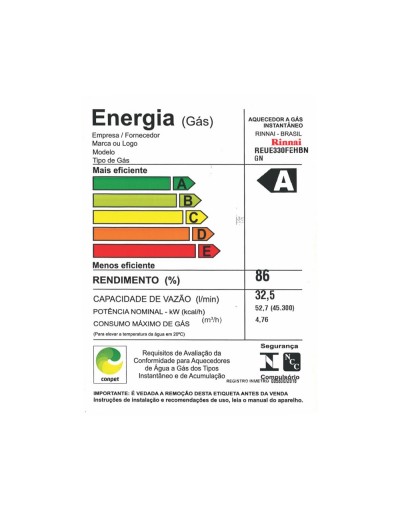 Aquecedor Rinnai Digital E33  GN OU GLP